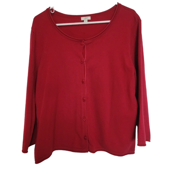 J. Jill Sweaters - J.JILL Red Knit Button Front Cardigan Sweater Cotton Blend 6 Velvet Buttons LG